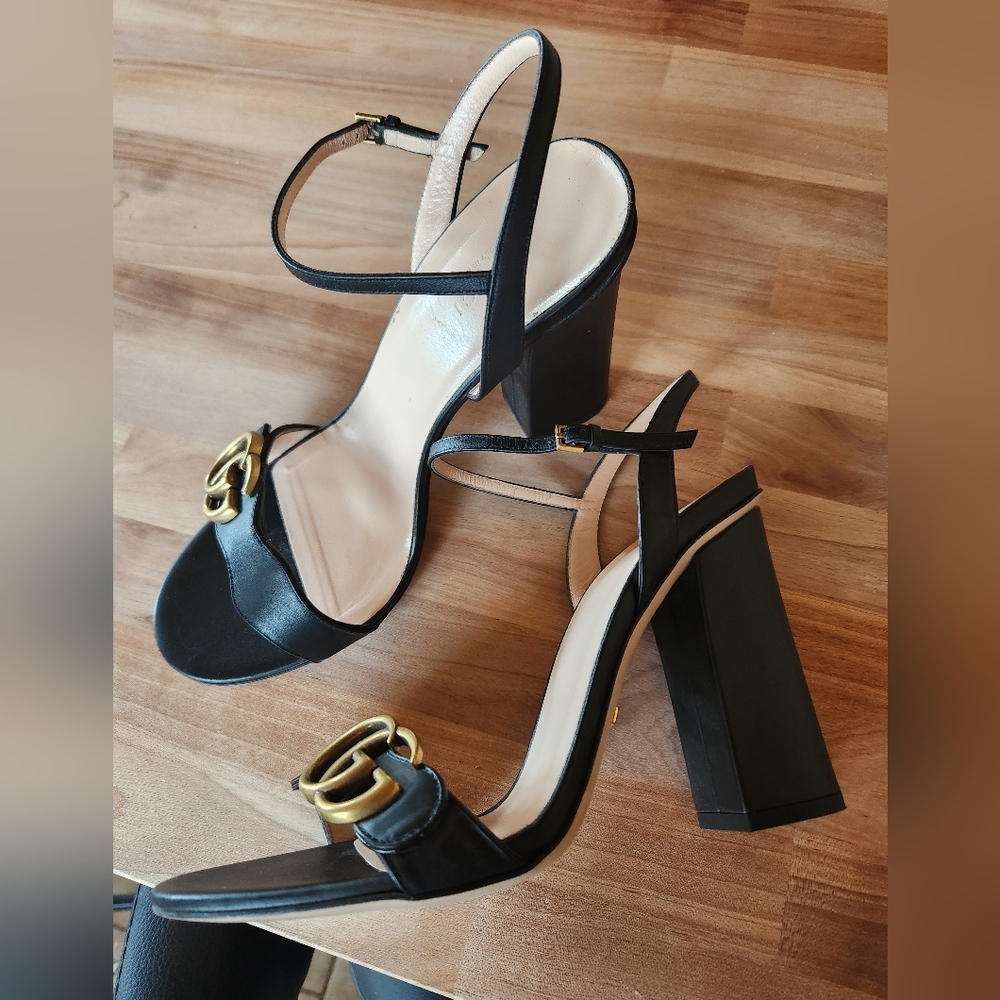 Gucci Black Sandals with Gold Accents